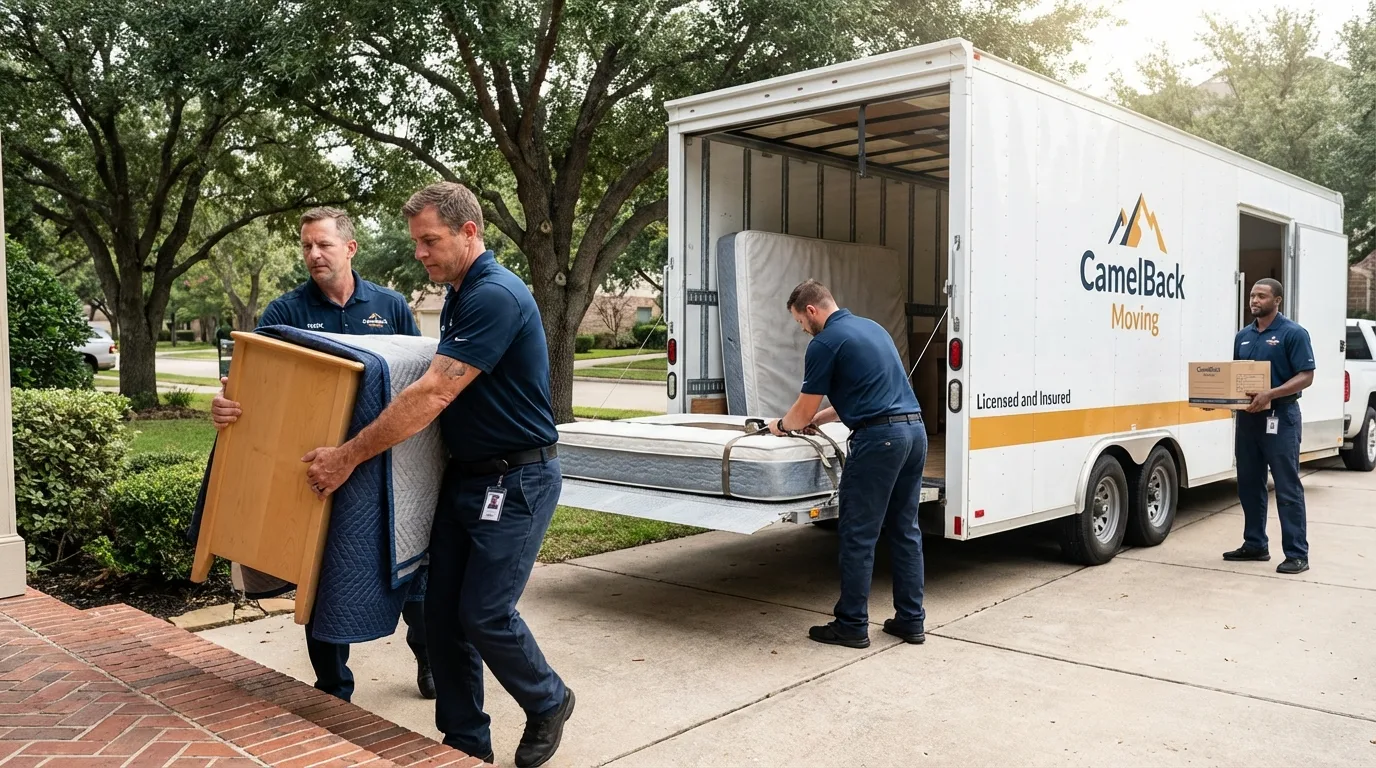 Crew loading residential truck for cross-state move from Mobridge, SD
